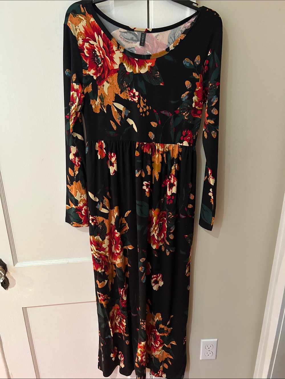 Black Floral Maxi Dress with Long Sleeves